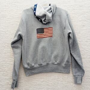 Hoodie Jacket Size S 4 6 Patriotic Flag Gray Stars Stripes Fleece Drawstring